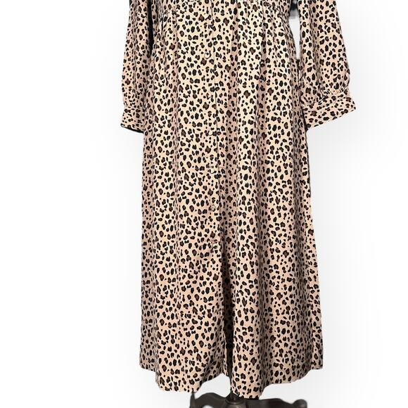 New $150 JCREW Button Front Midi Dress A-Line Leopard Brunch Party Sundress - Picture 6 of 13